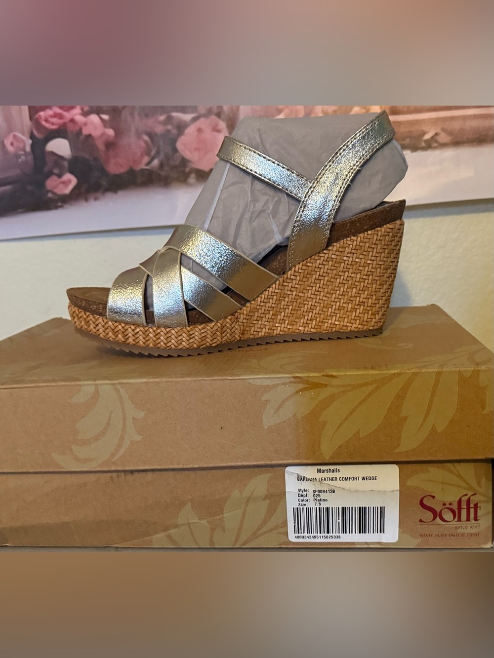 Metallic Gold Leather Wedge Sandals